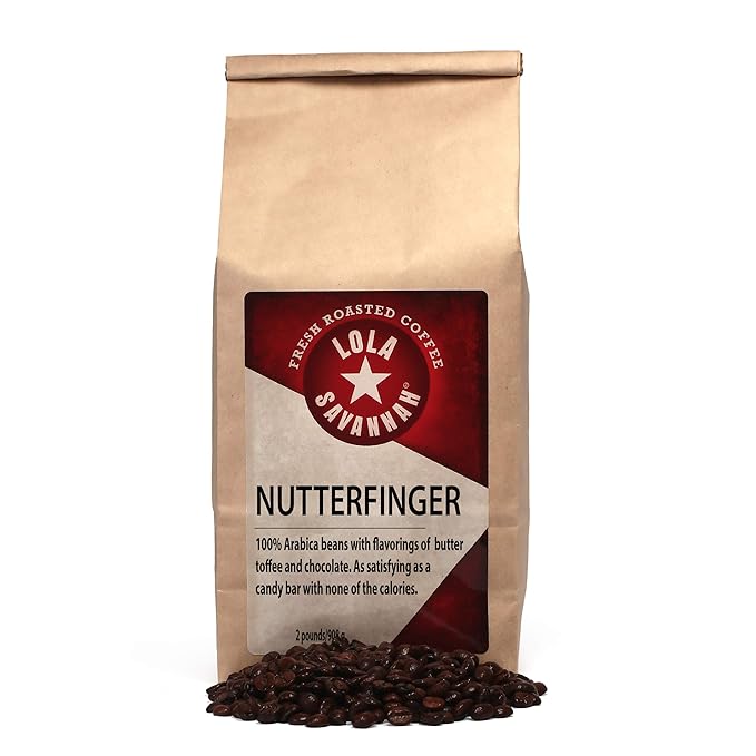 Lola Savannah Nutterfinger Whole Bean Coffee - Roasted Arabica Beans with Butter Toffee &amp Chocolate Flavors | Caffeinated | 2lb Bag