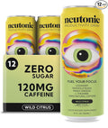Neutonic Nootropic Productivity Energy Drink | Wild Citrus 12 Cans | 120mg Natural Caffeine Zero Sugar | Support Memory Mental Clarity Cognitive Function | Boost Focus Energy Brain Health
