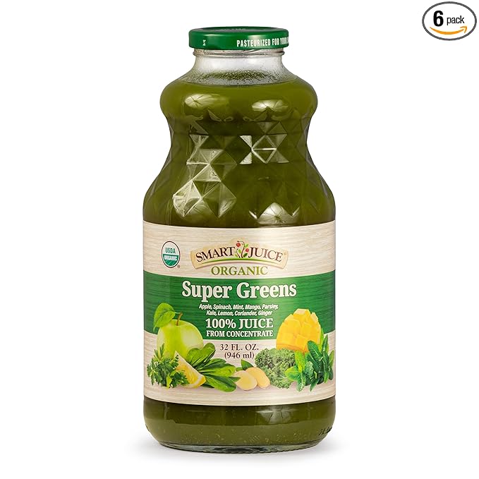 Smart Juice Organic Super Greens Juice - 32 fl oz glass - (Pack of 6) 100% Juice