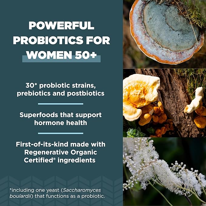 Ancient Nutrition Regenerative Organic Certified Probiotics for Women 50+ Probiotics Women’s 50+ Once Daily Healthy Digestion and Immune System Support 25 Billion CFUs* Per Serving 30 Count