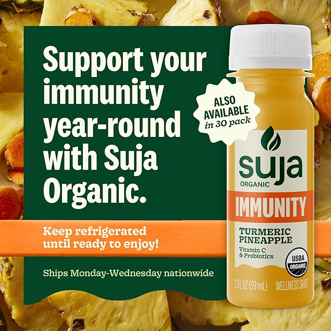Suja Organic Immunity Defense Shot (20 Pack) with Turmeric and Ginger | Immunity Boost &amp Support | Functional Shots | Cold-Pressed Juice with Live Probiotics | Plant-Based &amp Gluten-Free (20 Pa