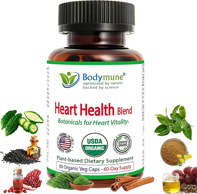 Heart Health Blend CholesterolSupport | USDA Organic Supplement w/Extracts of Green Tea Dandelion Bitter Melon Moringa | 60-Day Supply | Vegan Non-GMO Gluten-Free Made in USA