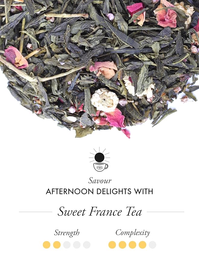 TWG Tea | Sweet France Tea | Green Tea | Chamomile Flowers &amp Rose Petals | 15 Hand Sewn Cotton Tea Bags | Gift Set