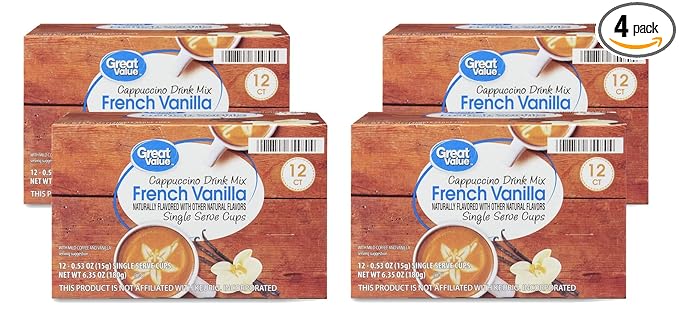 Great Value Cappuccino Coffee and Hot Drink Single Serve Pods 12 Count (French Vanilla Cappuccino Pack of 4)