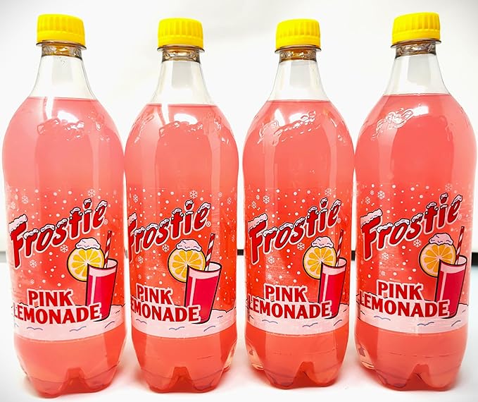 4 pack of Frostie Soda Pop Soft Drink 32oz Plastic Bottles (32oz Pink Lemonade)