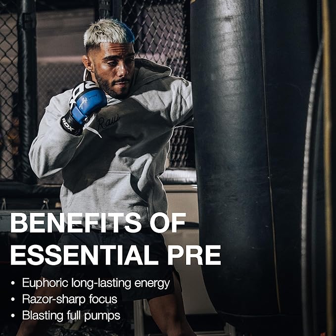 RAW Essential Pre-Workout Powder (Fruit Burst) - Chris Bumstead Sports Nutrition Supplement for Men &amp Women - Preworkout Energy Powder with Caffeine L-Citrulline L-Tyrosine &amp Beta Alanine B