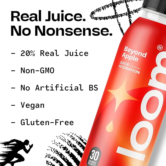 Beyond Apple Juice Drinks by Loom Low Sugar Juice Real Fruit No Added Sugar Healthy Hydration 35 Calories Non-GMO 12 oz bottles 12 pack