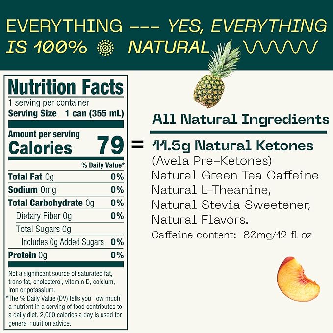 KEY 36-Pack Bundle - Ketone Energy Drink - Pineapple Passionfruit Ginger Lime Grapefruit Peach - Sugar Free All Natural Long Lasting Energy Optimal Green Tea Caffeine &amp L-Theanine