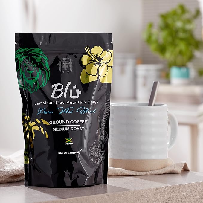 Roasted to Order! - Blú - Jamaica Blue Mountain Coffee ''Pure Vibes'' Ground Blend/Medium Roast (Jamaican Brazilian Colombian &amp Ethiopian)
