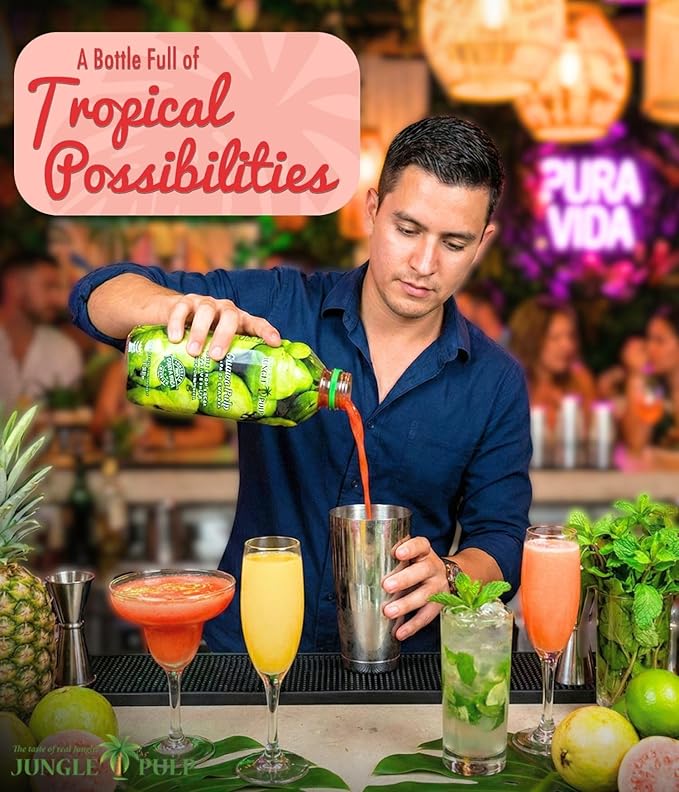 Jungle Pulp GUAVA Puree Costa Rica Blend Topping Flavoring Better than Syrup for Desserts Smoothies Margaritas Cocktails Juice and Shakes. 33.81 oz/ 1 Liter.