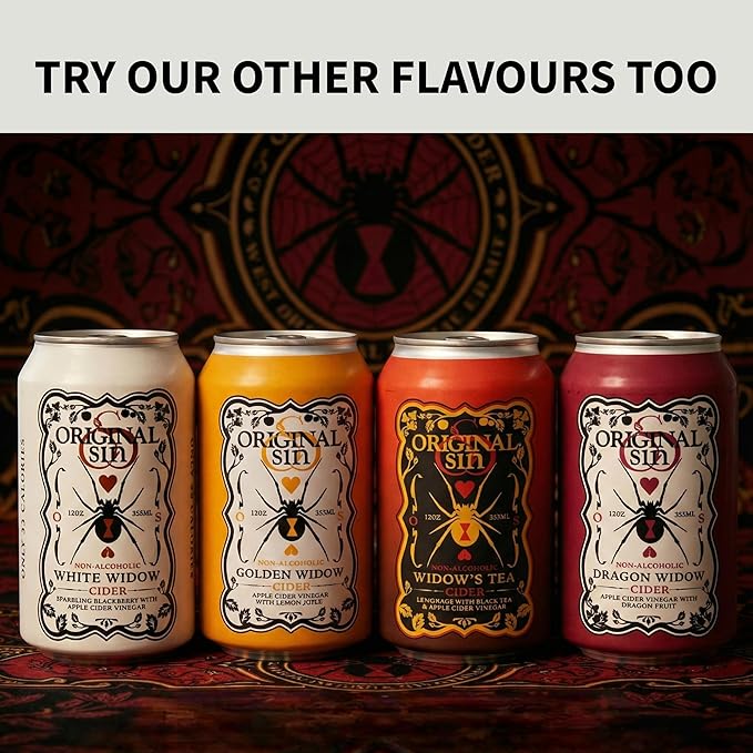 Original Sin Non Alcoholic Cider - White Widow | Sparkling Apple Cider Vinegar Drink with 25% Fruit Juice | Sugar Free Non Alcoholic Drinks- Blackberry Flavour