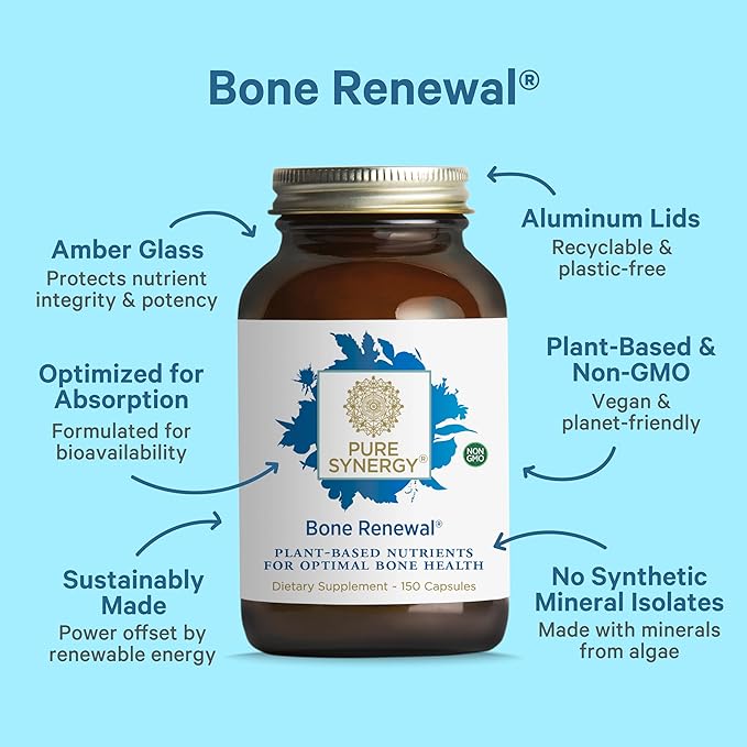PURE SYNERGY Bone Renewal | Bioavailable Calcium with Cofactors | Natural Vegan Supplement with Vitamin D3 K2 Magnesium &amp Boron | for Lasting Bone Strength (150 Capsules)
