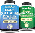Nutrivein Premium Multi Collagen Capsules &amp Ashwagandha Supplements Bundle: High-Absorption Ashwagandha Root &amp Multi Collagen Peptides Capsules for Body and Mind