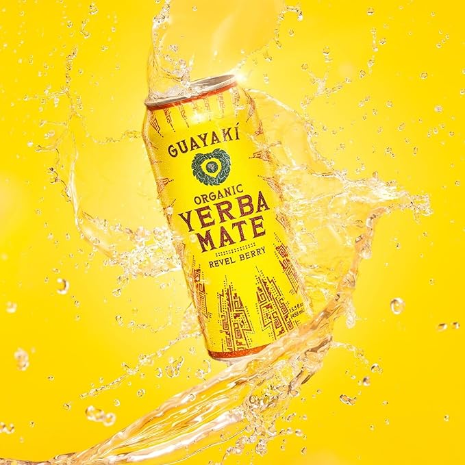 Guayakí Organic Yerba Mate Clean Energy Drink Alternative Bundle Revel Berry &amp Bluephoria Flavors 15.5 Oz (Pack of 24) 150mg Natural Caffeine Smooth Energy &amp Focus