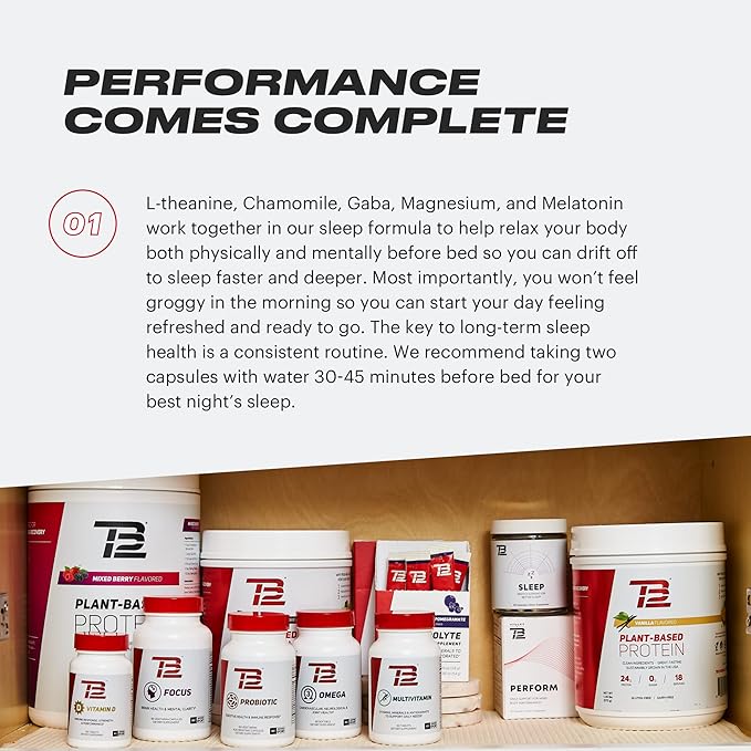 TB12 Sleep - Sleep Supplement with Magnesium L-Theanine Chamomile GABA and Melatonin to Fall Asleep Faster Promote Relaxation and Improve Sleep Quality. Stress and Mood Nightly Support