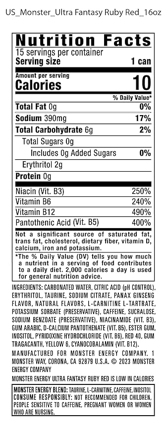 Monster Energy Ultra Fantasy Ruby Red Sugar Free Energy Drink 16 Ounce | Pack of 15