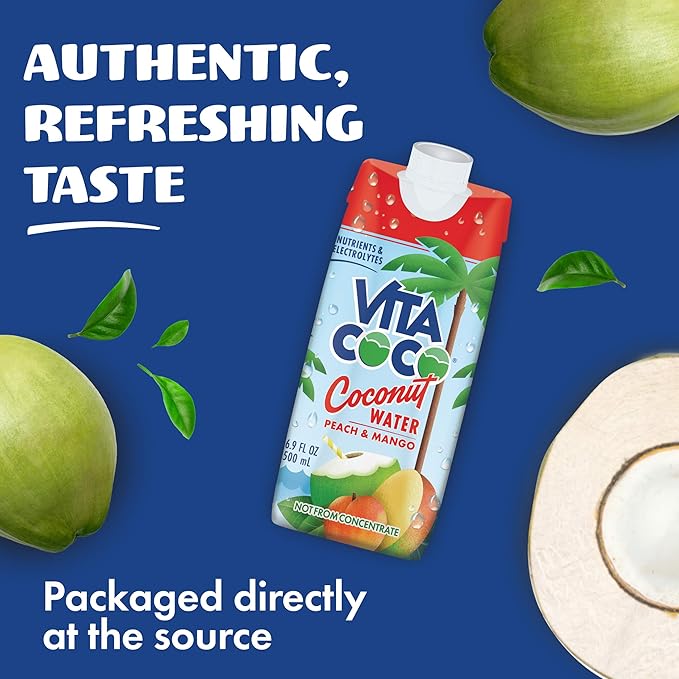 Vita Coco Coconut Water Peach &amp Mango and Vita Coco Coconut Water Pure Organic - Naturally Hydrating Electrolyte Drink - Smart Alternative to Coffee Soda and Sports Drinks - Gluten Free - 16.9