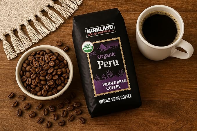 Kirkland Signature Organic Whole Bean Coffee from Peru- 2lb Whole Bean Medium Roast