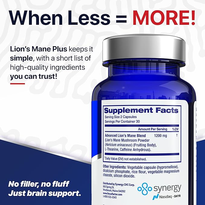 Focus Factor Lions Mane Plus Advanced Nootropic with L-Theanine Caffeine Focus and Energy (60 Count)