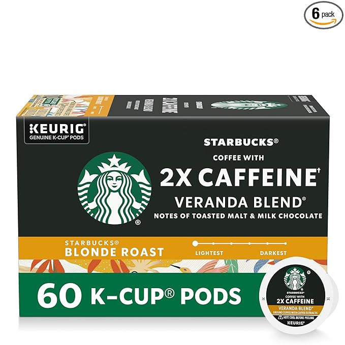 Starbucks K-Cup Coffee Pods Starbucks Blonde Roast With 2X Caffeine Hot or Iced Coffee Veranda Blend 60 Keurig Pods
