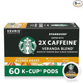 Starbucks K-Cup Coffee Pods Starbucks Blonde Roast With 2X Caffeine Hot or Iced Coffee Veranda Blend 60 Keurig Pods