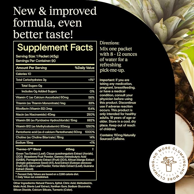 Yoli® Passion Energy Drink Powder Mix - Natural Energy Drink Mix for Endurance and Stamina Bulk 90 Servings - Pina Colada Flavor