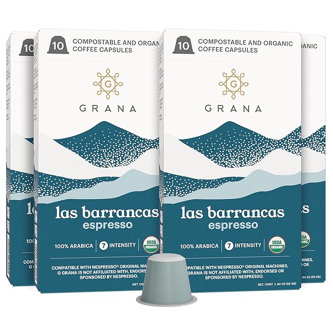 G GRANA Coffee Pods Compatible with Nespresso OriginalLine 40 Count Dark Roast USDA Organic 100% Arabica Single Source Specialty Coffee Compostable Single Serve Capsules Las Barrancas