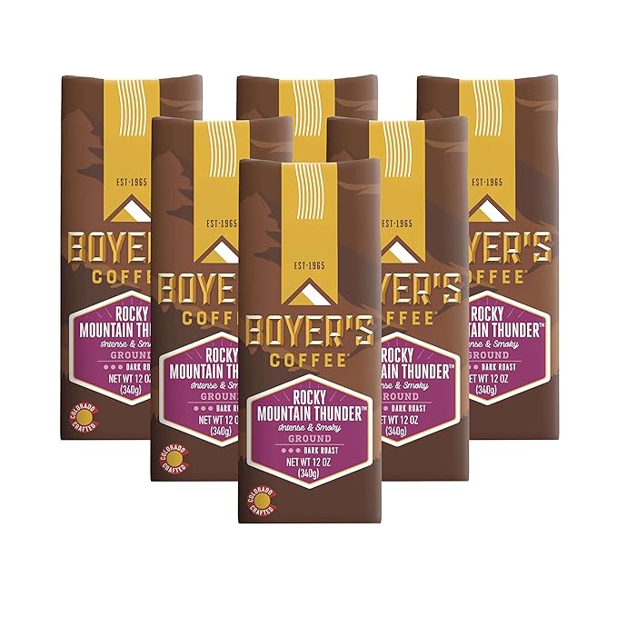Boyer's Coffee Rocky Mountain Thunder Coffee Dark Roast Ground 6-Pack 12oz Bags
