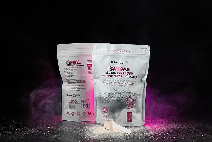 Bubble Collagen 10000 mg Premium Hydrolyzed Bovine Collagen + 2000 mg Vitamin C Fizzy Drink Powder Tutti-Frutti Flavor Skin Hair &amp Joint Support Sugar-Free Non-GMO 30 Servings