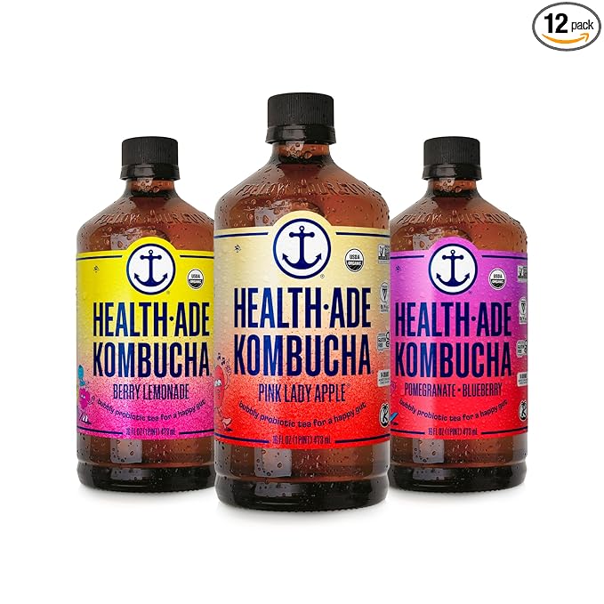 Health-Ade Fan Favorite Variety Pack Kombucha Tea Organic Drink with Living Probiotics Detoxifying Acids Supports Gut Health Non-GMO Vegan Gluten Free 12 Pack (16 Fl Oz Bottles)