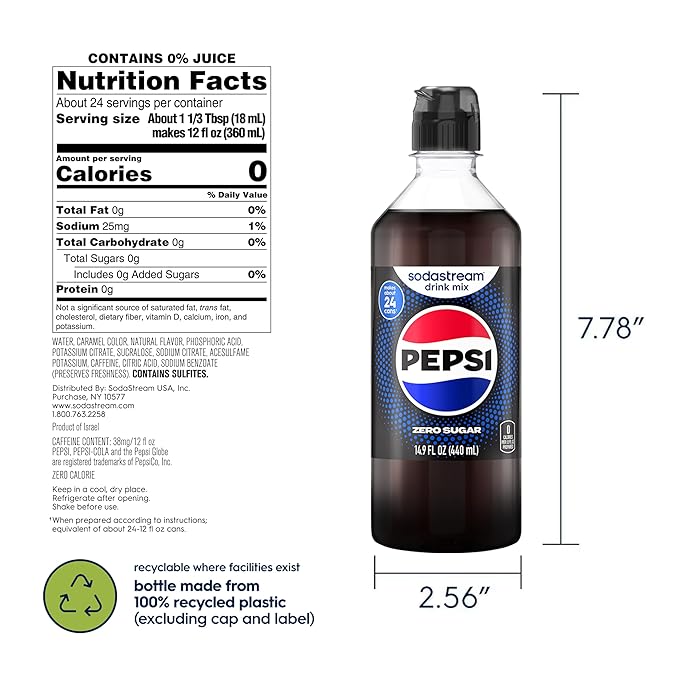 SodaStream® Pepsi® Zero Sugar New Pour Bottle Beverage Mix 14.9 Fl Oz (Pack of 4)