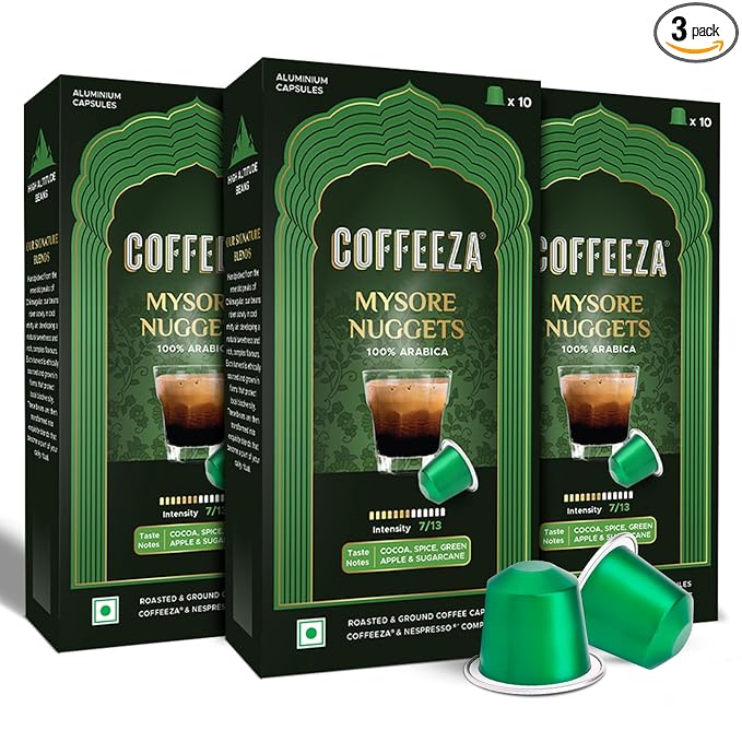 Coffeeza (AAA Arabica Grade) Mysore Nuggets Aluminium Coffee Capsules Intensity – 7/10 -(Box of 30)