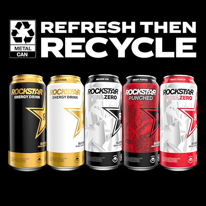 Rockstar Energy Drink with Caffeine Taurine and Electrolytes Recovery Orange 16 Fl Oz (Pack of 12)