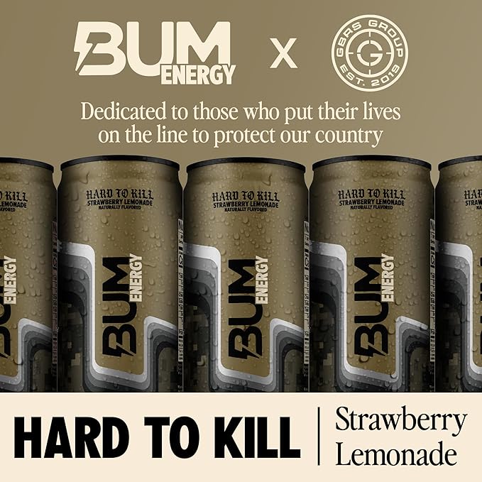 BUM Sugar-Free Energy Drink Strawberry Lemonade - Lightly Carbonated &amp No Artificial Colors Natural Caffeine &amp Citicoline for Energy Focus Brain Boost &amp Workout Sports Beverage - 12 oz
