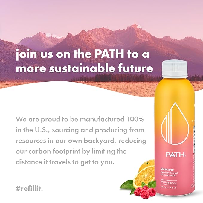 PATHWATER Raspberry Orange Flavored Sparkling Water - Ultra-Purified pH-Balanced Carbonated Soda Water in Aluminum Bottle - BPA-Free Light Reusable Infinitely Recyclable 20.3 fl oz (Pack of 4)