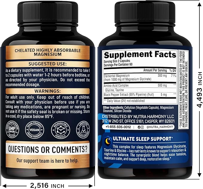 NUTRAHARMONY L-Theanine &amp Magnesium Glycinate with Glycine Capsules