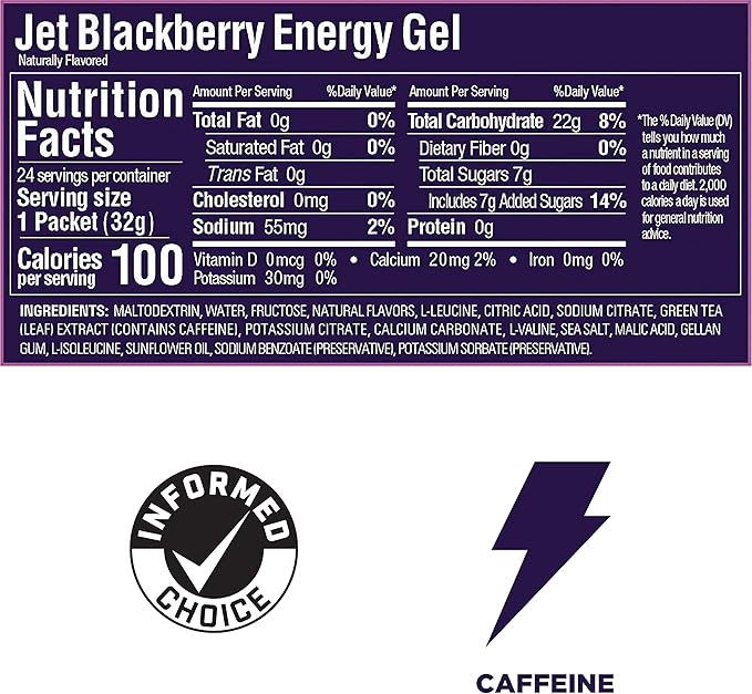 GU Energy Original Sports Nutrition Energy Gel Jet Blackberry 24 Count Box (123044)