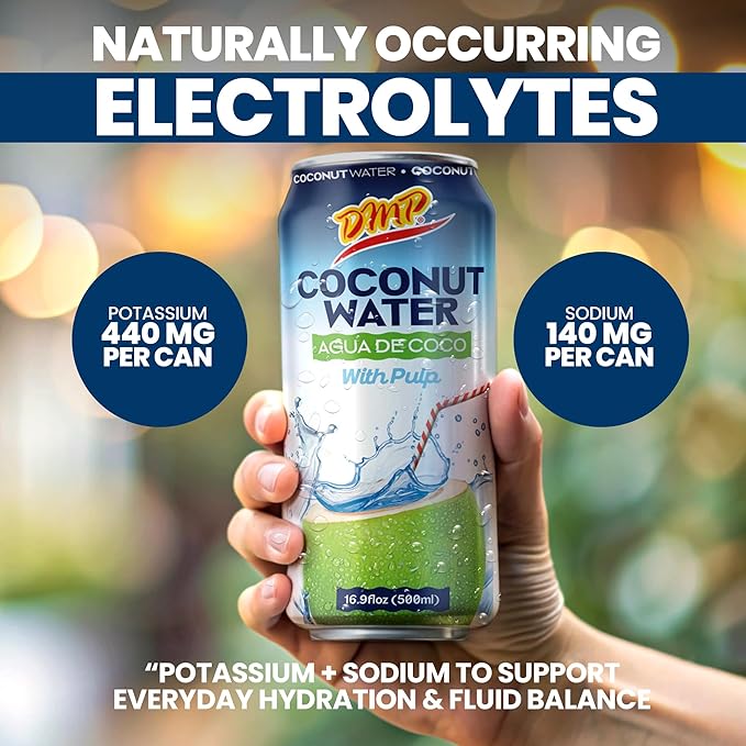 De Mi País Coconut Water with Pulp – Natural Coconut Beverage for Year-Round Hydration Rich in Potassium and Electrolytes No Added Sugars Shelf-Stable Cans – 16.57 oz | 24-Pack