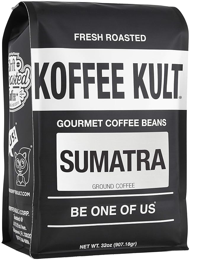 Koffee Kult Sumatra Coffee Ground Dark Roast - Indonesian Fresh Roasted Single Origin (Ground 32oz)