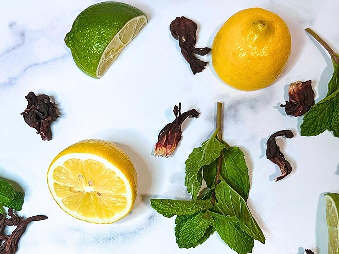 Hibisbloom Cavally Mint Organic Red Hibiscus Spearmint Lemon Lime Orange Blossom 8-Pack x 12oz Cans - 25 Calories. Slow Brew from Scratch 5000mg Hibiscus.