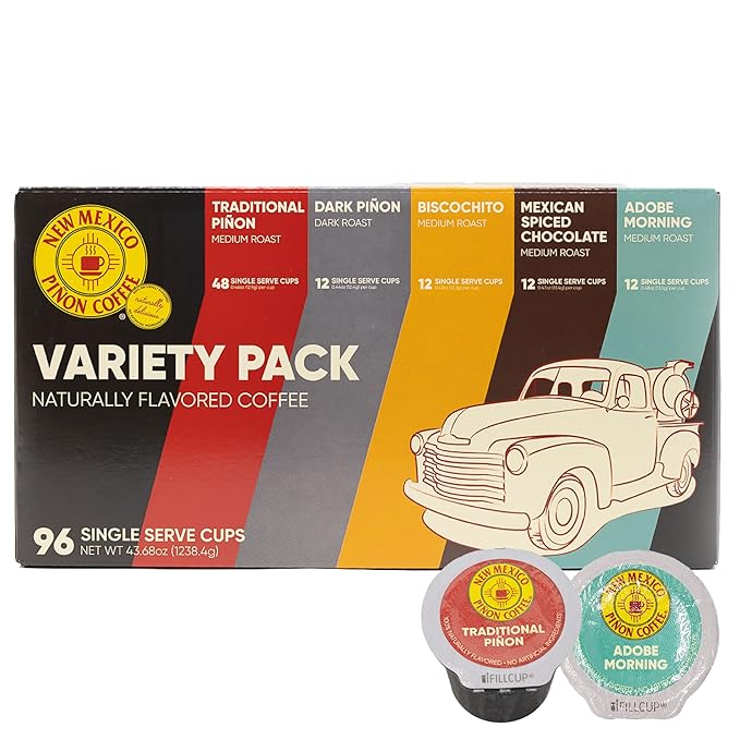New Mexico Piñon Naturally Flavored Coffee K Cups Variety Pack - Medium &amp Dark Roast 100% Arabica K-Cup Capsules - Recyclable Single Serve Coffee Pods - 96 Count