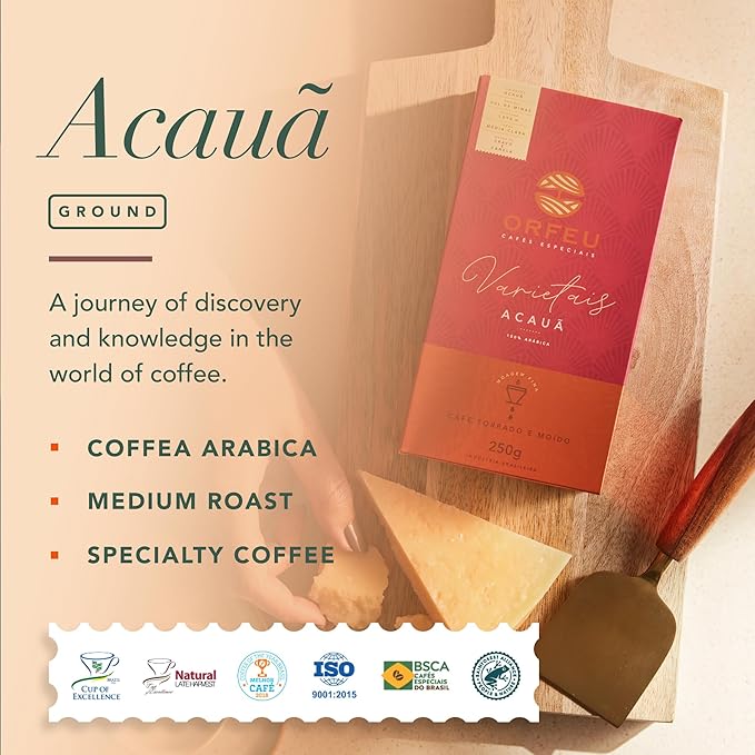 Roasted and Ground Acauã Coffee 8.8 oz – Notes of Clove and Cinnamon Medium-Light Roast Moderate Intensity – Ideal for Sophisticated Palates – Café Orfeu