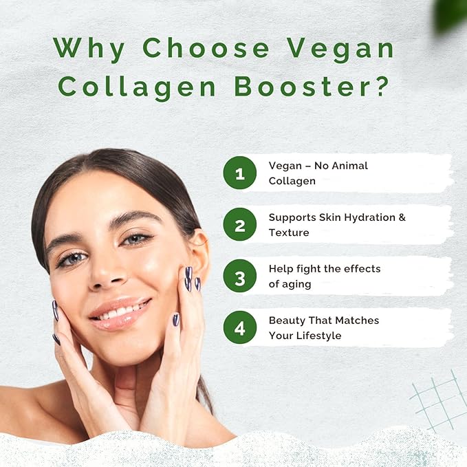 Plant-Based Collagen Booster - Vegan Support with Vitamin C Amino &amp Hyaluronic Acids - 700mg/Serving - Non-GMO Gluten-Free No Filler - 60 Capsules 2 Capsules/Day for 1 Month Supply