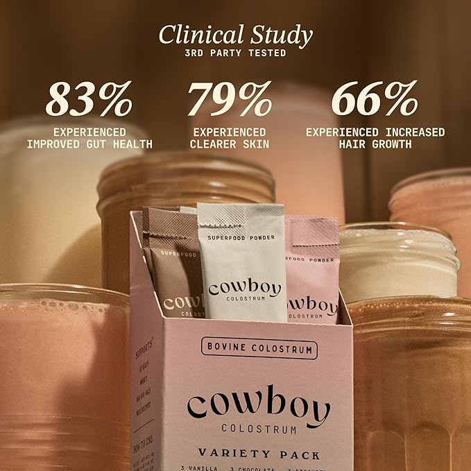 Cowboy - The Exclusive 1st Milking Whole Grass Fed Colostrum Supplement for Full Body Health - Bovine Colostrum Powder Packed w/Bioactive Nutrients (10 Travel Packs - Vanilla)
