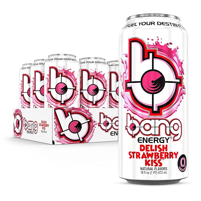 Bang Energy Delish Strawberry Kiss Sugar-Free Energy Drink 16 Fl Oz | Pack of 12