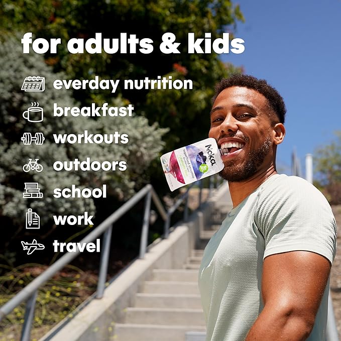 Noka Superfood Fruit Smoothie Pouches Blueberry Beet Healthy Snacks with Flax Seed Prebiotic Fiber and Plant Protein Vegan and Gluten Free Organic Fruit &amp Veggie Squeeze Pouch 4.22 oz 12 Co