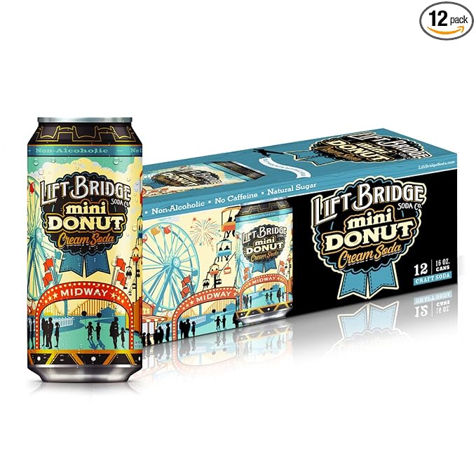 Lift Bridge Mini Donut Cream Soda Real Cane Sugar Craft Soda Gluten-Free Caffeine-free Vegan 12-Pack 16 oz Cans