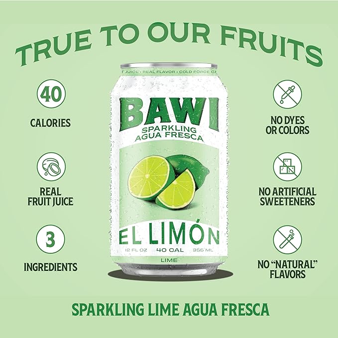 Bawi Agua Fresca Lime Flavored Sparkling Drink 12 Fluid Ounces (Pack Of 12)