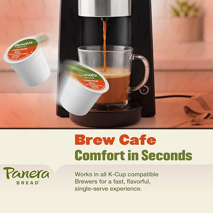 Panera Bread Cinnamon Roll Coffee Cups - Medium Roast Single Serve Pods 100% Arabica No Artificial Flavors Bakery-Cafe Inspired Keurig Compatible 60 Single Serve Pods (6 Packs of 10)