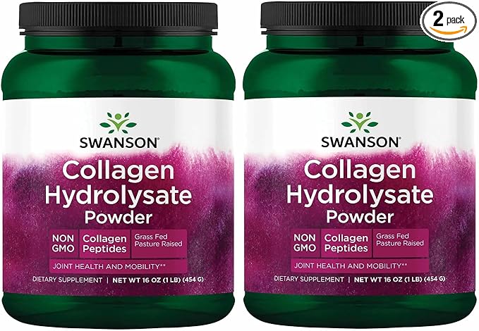 Swanson High Plains Collagen Hydrolysate Peptides Powder for Adults Over 30 Seeking Hair Skin Nail and Joint Support - Unflavored (1 lb 2 Pack)